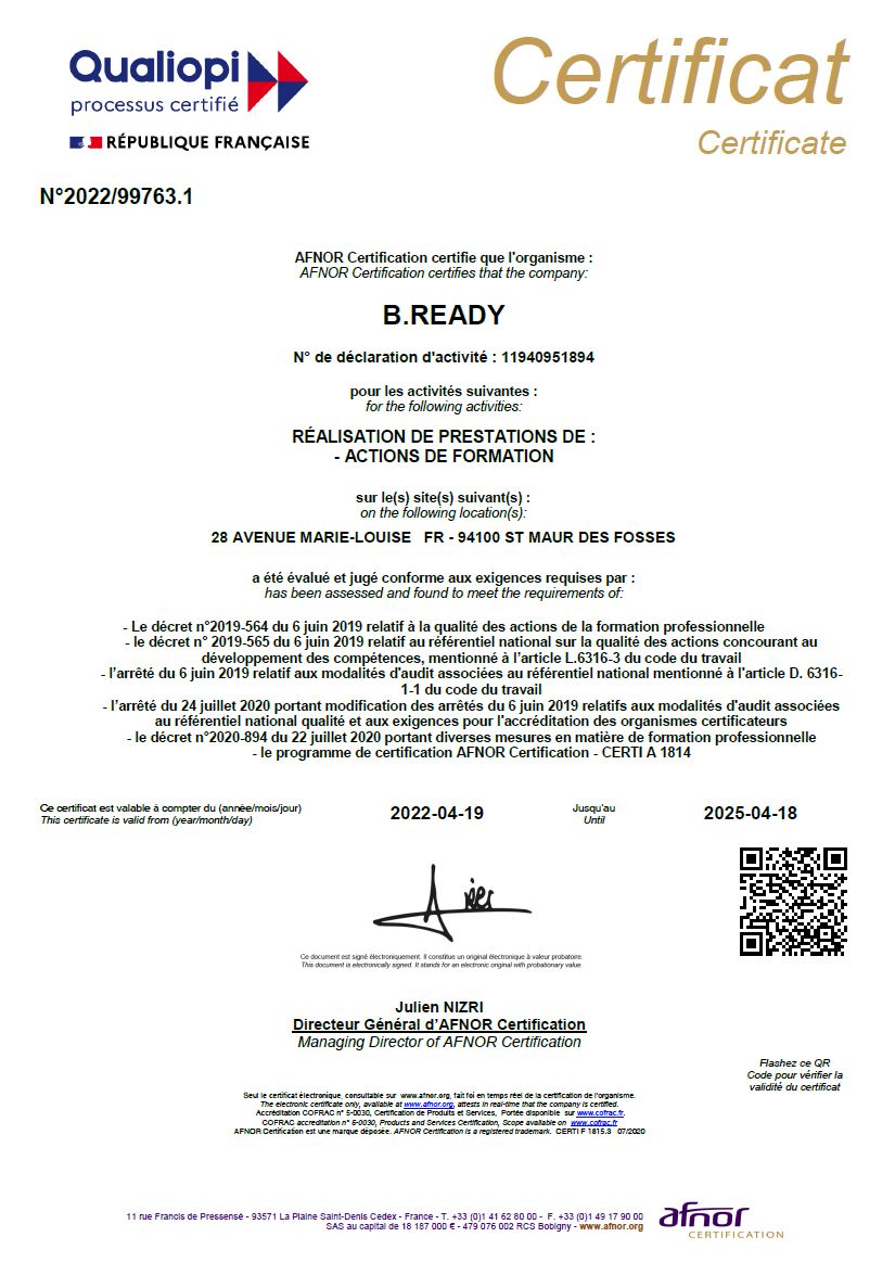 Certificat Qualiopi Certificat Qualiopi